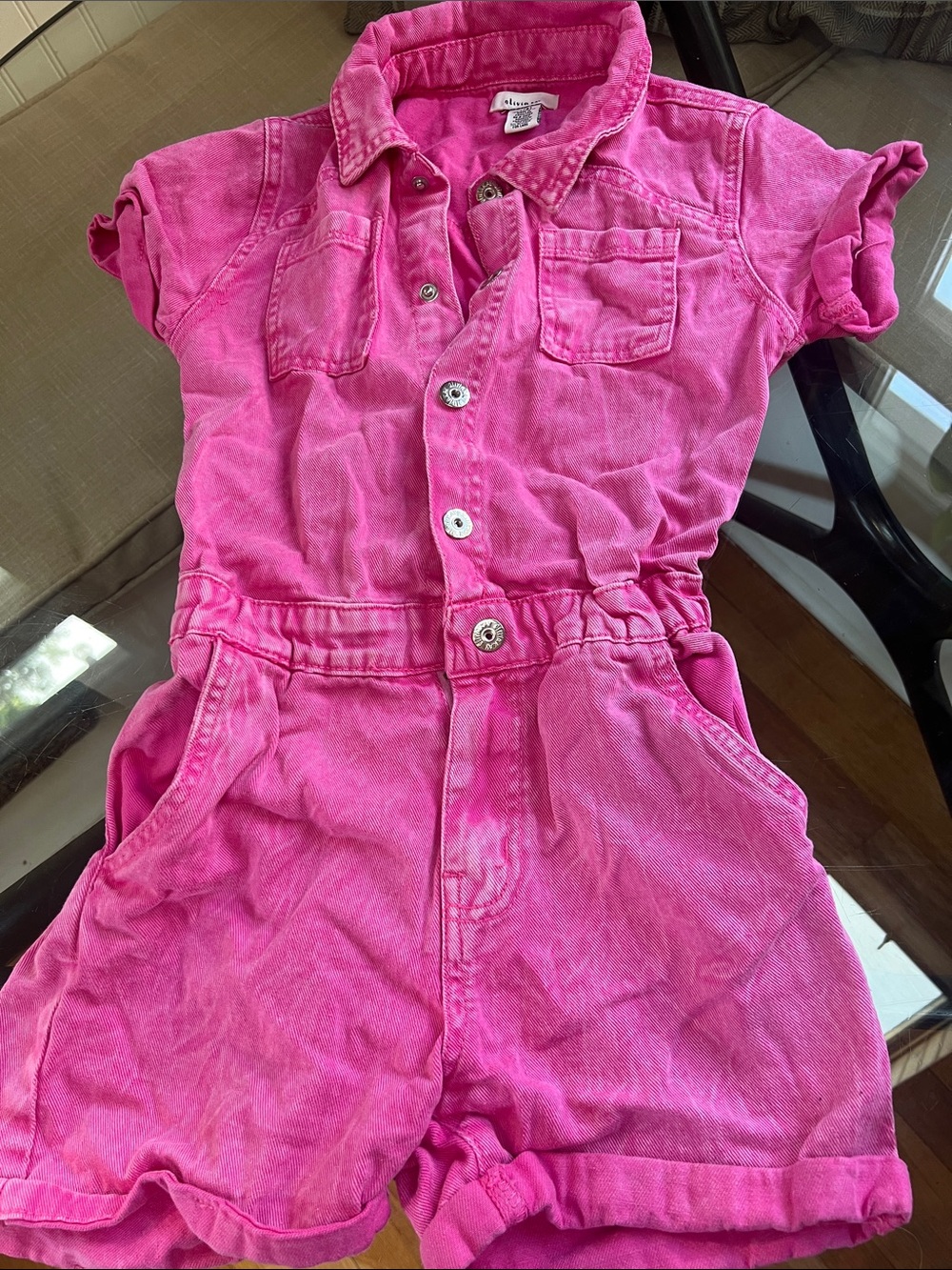Girls Hot Pink Denim Short Romper sz 8